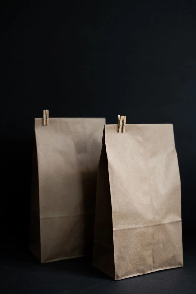 Kraft paper coffee bags ready for packaging