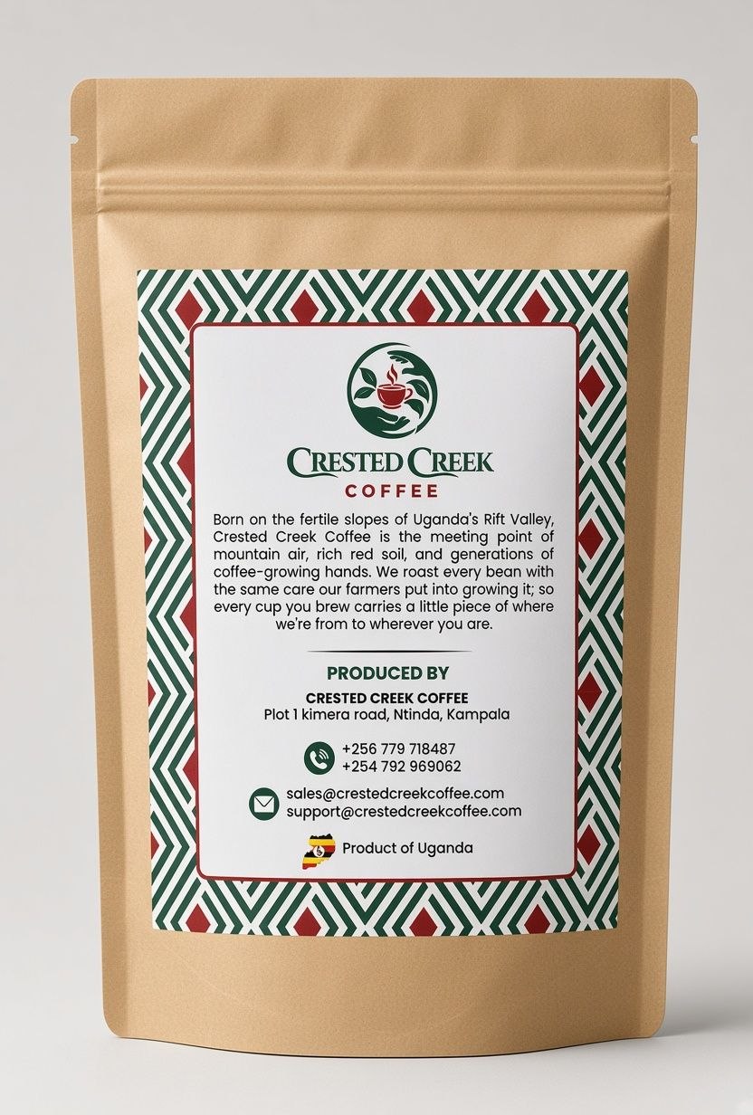 Bag of Rwenzori Mountains Arabica coffee, back label