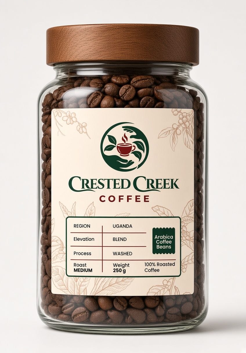 Jar of Mount Muhabura Arabica coffee beans