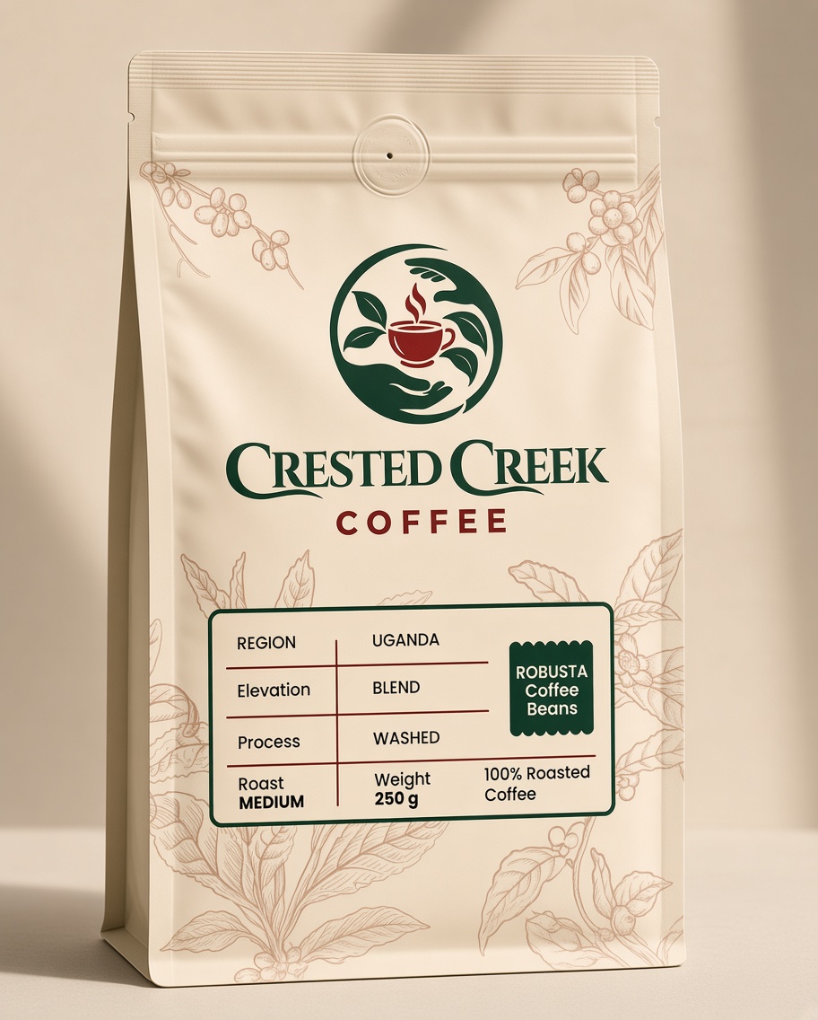 Bag of Robusta coffee, back label